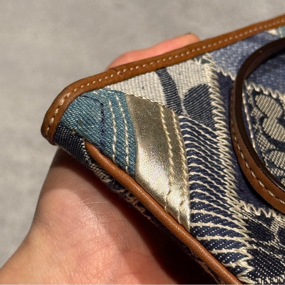 NWOT Coach Signature Indigo Denim and Leather Patchwork Wristlet